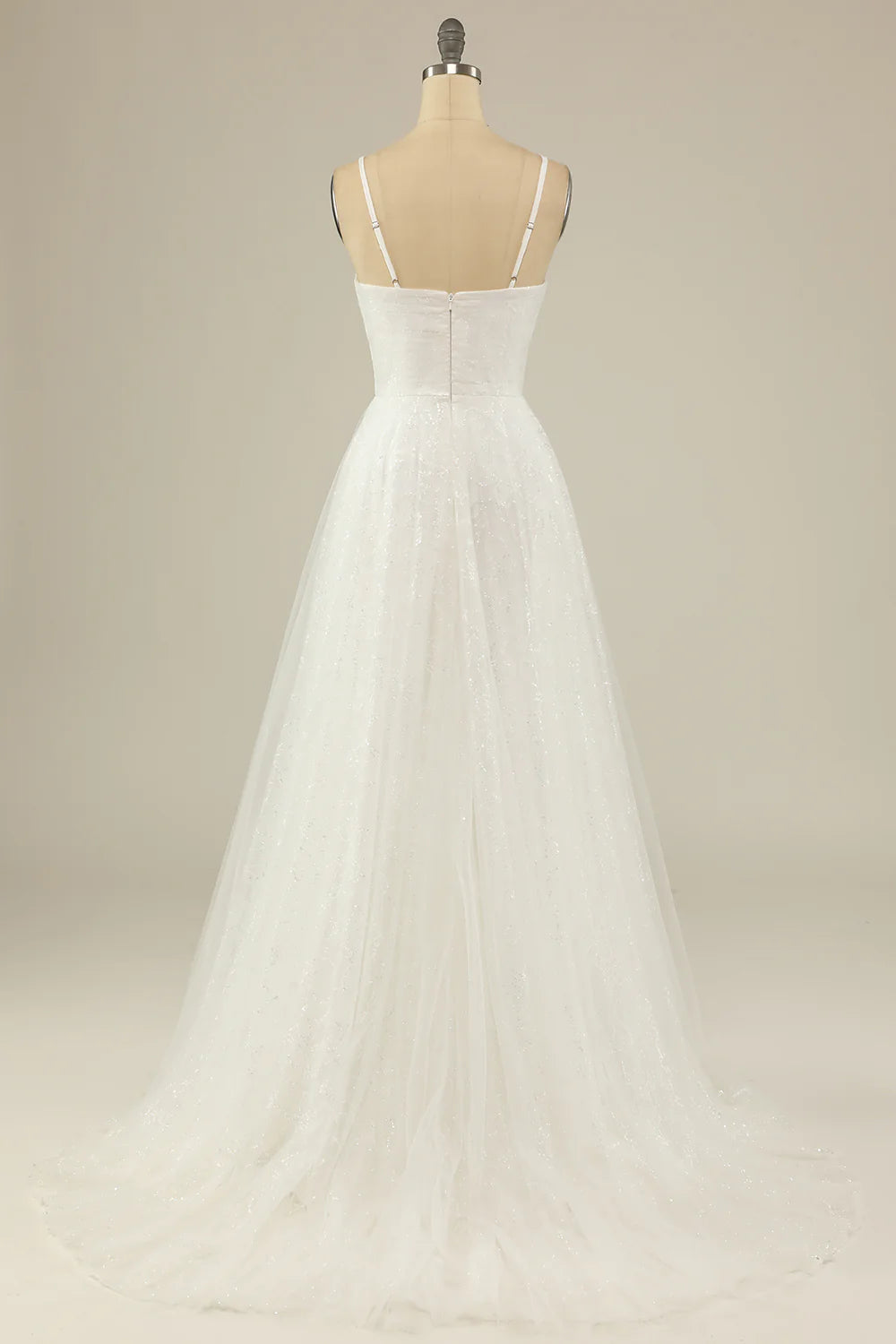 Abito da sposa bianco lungo fino a terra, con scollatura a V, spalline sottili e schiena scoperta